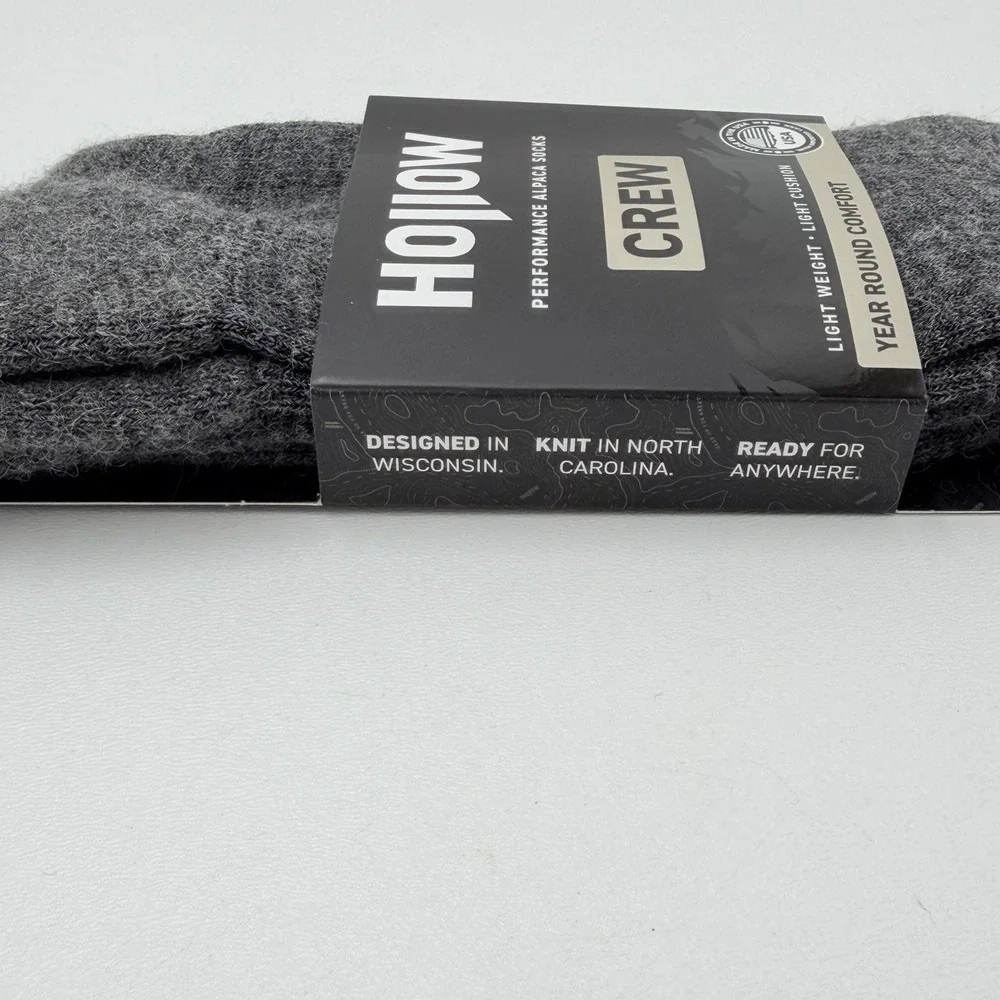 Hollow Performance Alpaca Crew Socks Men's LG (10.5 - 13) Grey 47% Alpaca NIP
